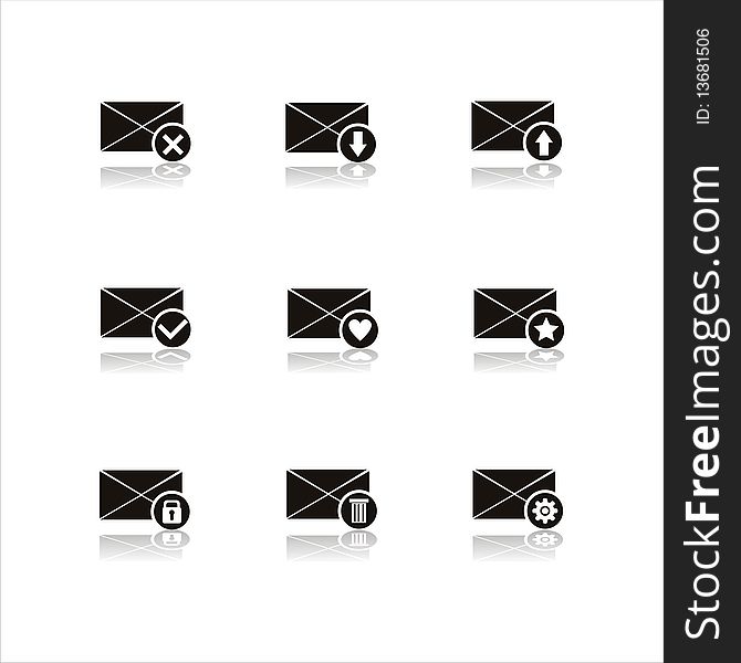 Set of 9 black letter icons. Set of 9 black letter icons