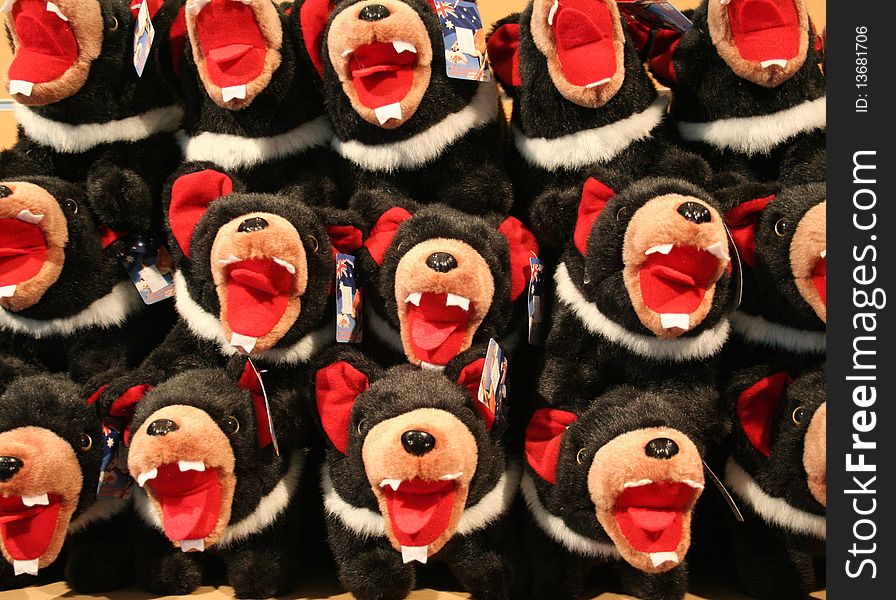 Tasmanian Devils puppets in a store. Tasmanian Devils puppets in a store