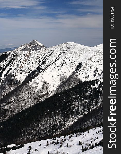 Winter landscape of Mala Fatra, Slovakia.
On the top is Velky Rozsutec 1610m