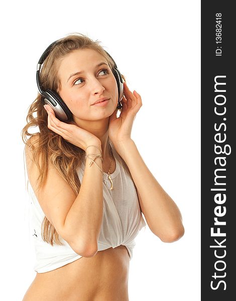 The young beautiful girl with headphones