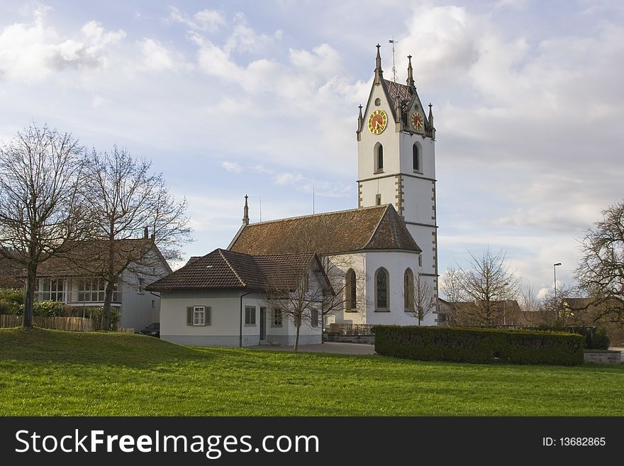 Spring view on the small catholic church