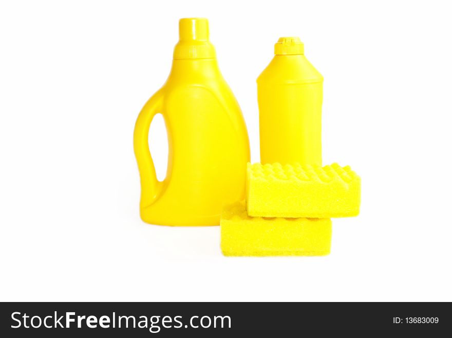 Household chemical goods on a white background