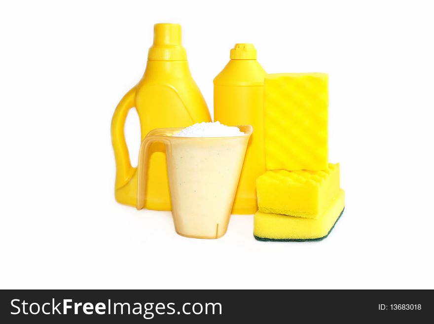 Household chemical goods on a white background