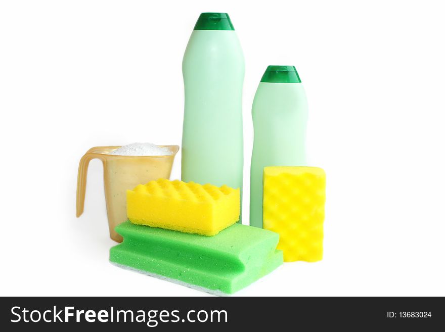 Household chemical goods on a white background