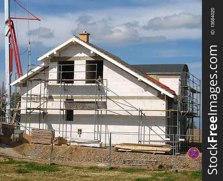 Shell of a house in a construction area