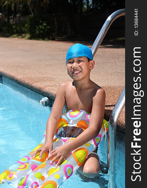 Portrait of asian boy with swimming gear