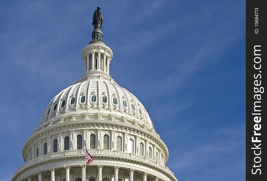 Close up on the Capitol Building's dome in Washington DC, USA.