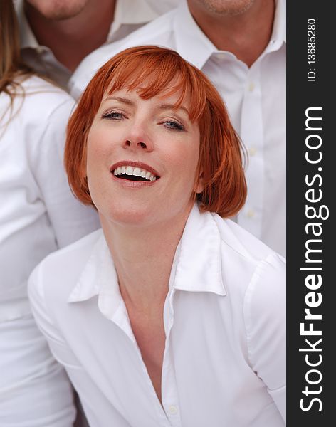 Red Haired Woman Wearing White Shirt