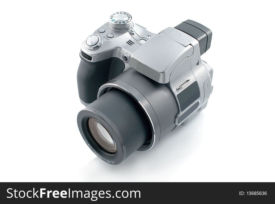 Digital photo camera isolated on white background