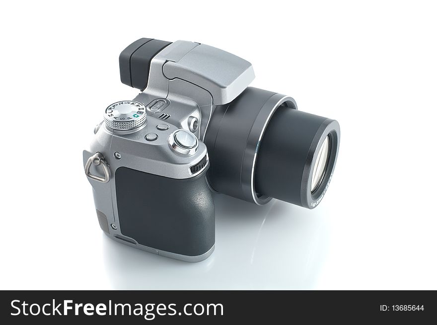 Digital photo camera isolated on white background