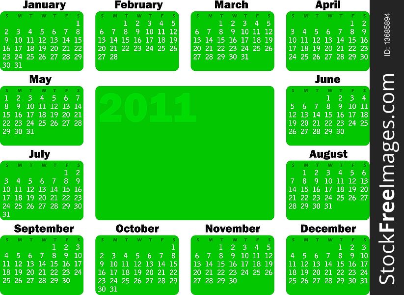 Vector calendar for 2011 green