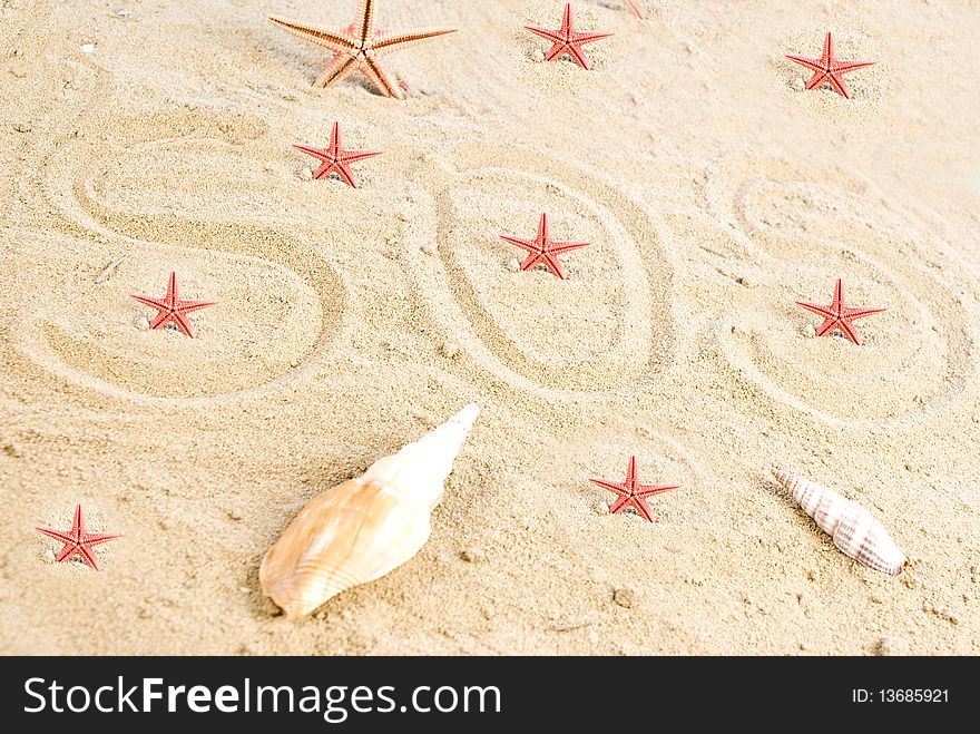 Inscription SOS in the sand