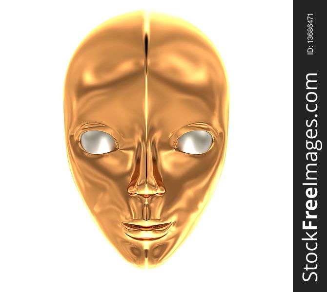 Theatrical golden mask isolated on white. Computer graphics. Theatrical golden mask isolated on white. Computer graphics
