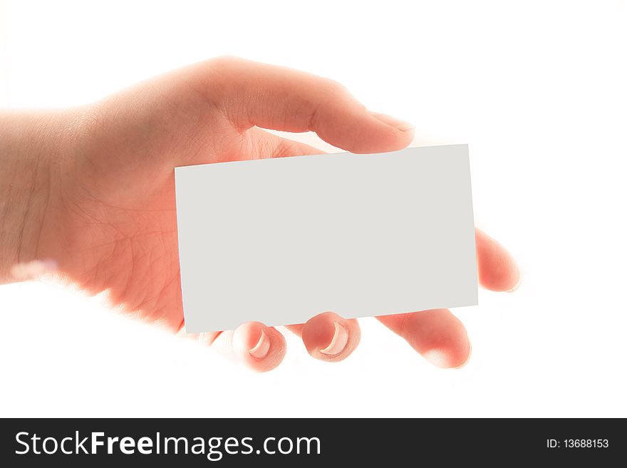 Hand holding blank business card. Hand holding blank business card