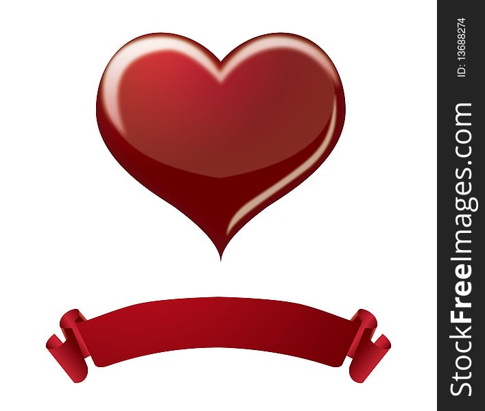 Brilliant red heart and 3d ribbon combination image, use for web, cards, brochure, etc. Brilliant red heart and 3d ribbon combination image, use for web, cards, brochure, etc.