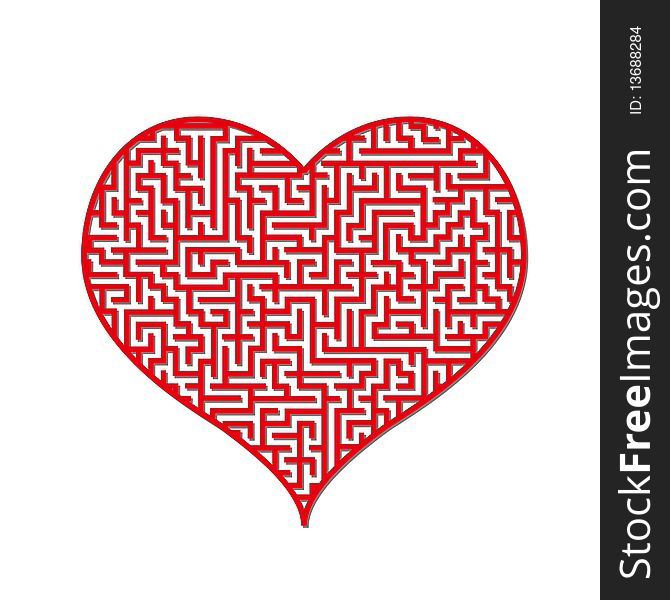 Brilliant red heart  made as labyrinth, ideal for web, blog, brochure for theme of love. Brilliant red heart  made as labyrinth, ideal for web, blog, brochure for theme of love