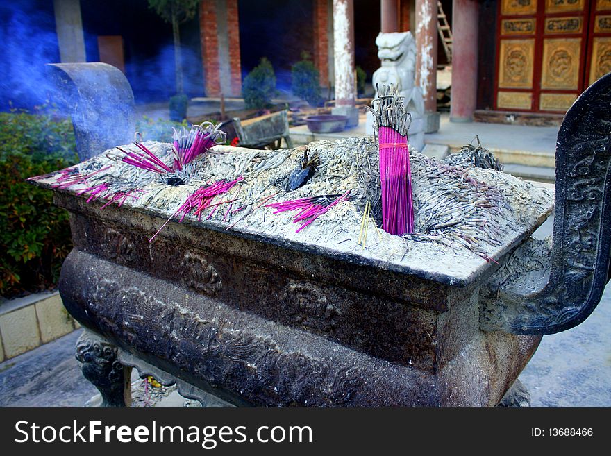 Buddhist prayer incense altar in China