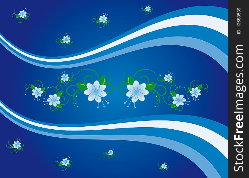 Blue striped background with flowers