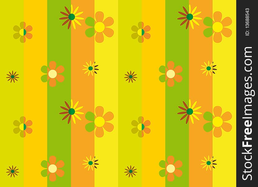 Seamless striped background with flowers