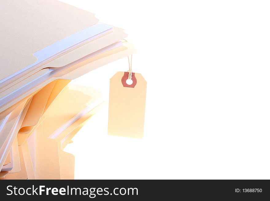 Office folders with documents for work and a label.