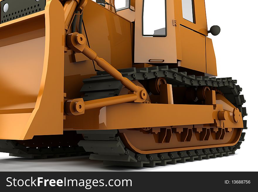 Orange dirty bulldozer isolated on whiite background