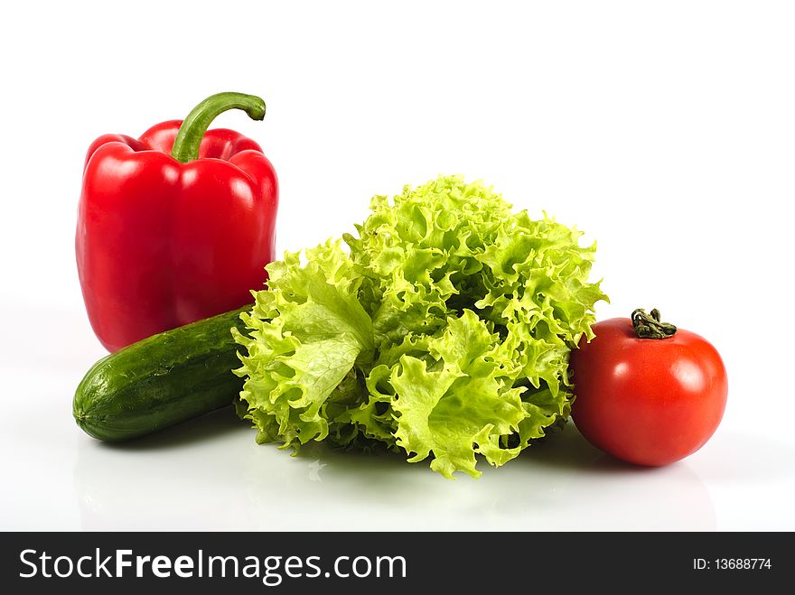 Vegetables in kitchen for salad, isolated on white. Vegetables in kitchen for salad, isolated on white