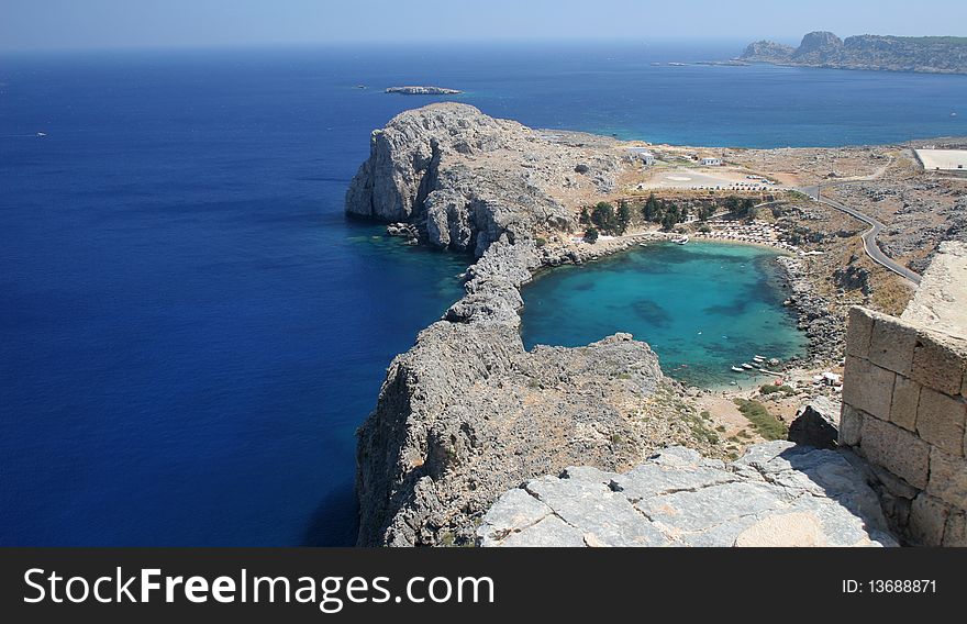 Sea lagun behind a Lindos Acropolis in Rhodes in Greece. Sea lagun behind a Lindos Acropolis in Rhodes in Greece