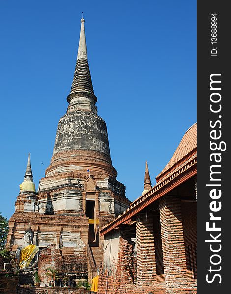 Old pagoda and Buddha statue in Ayuthaya Temple Thailand.