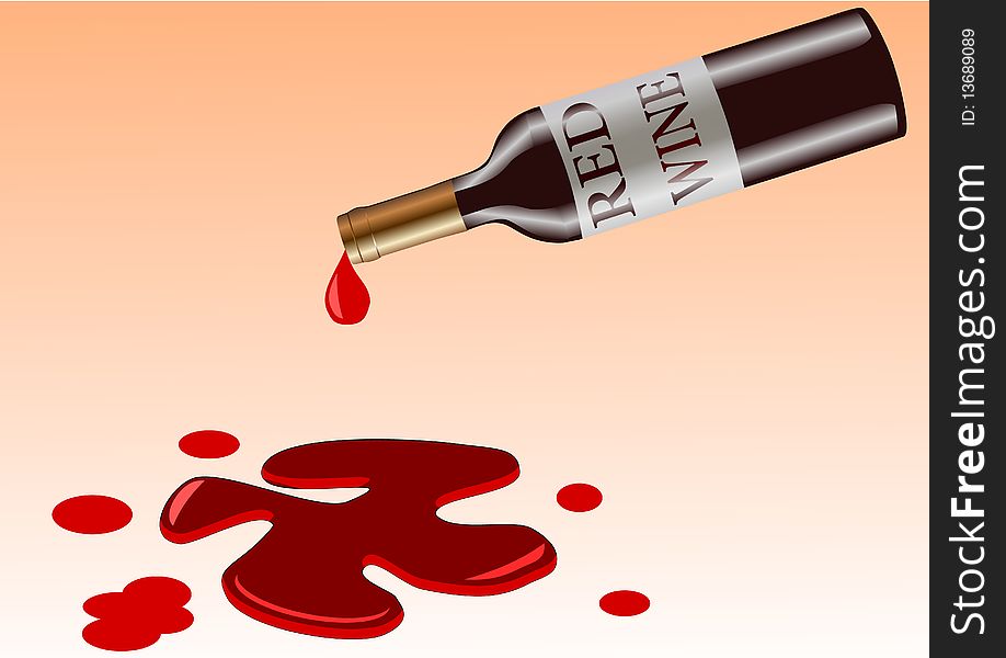 Vector illustration of bottle that spill red wine