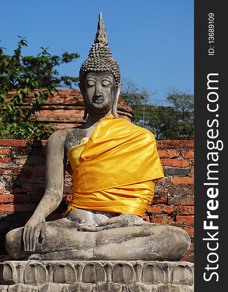 Old image of Buddha statue in Ayuthaya temple Thailand.