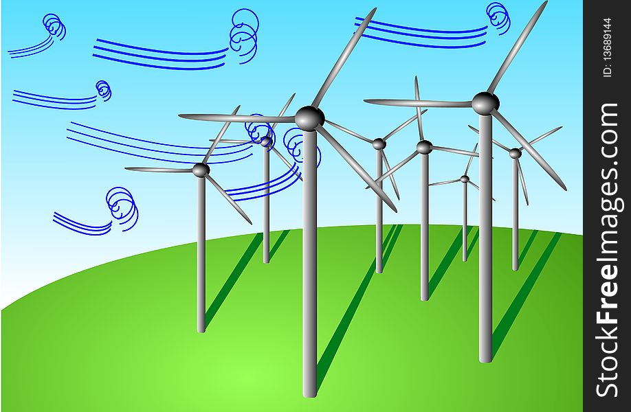 Vector Illustration Of Wind Turbines