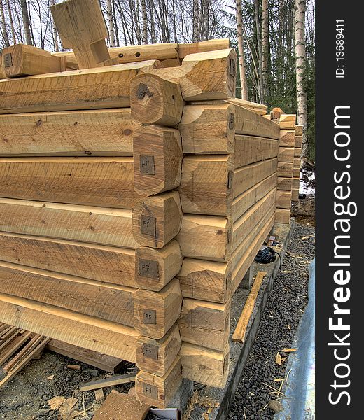 Log cabin under construction on site