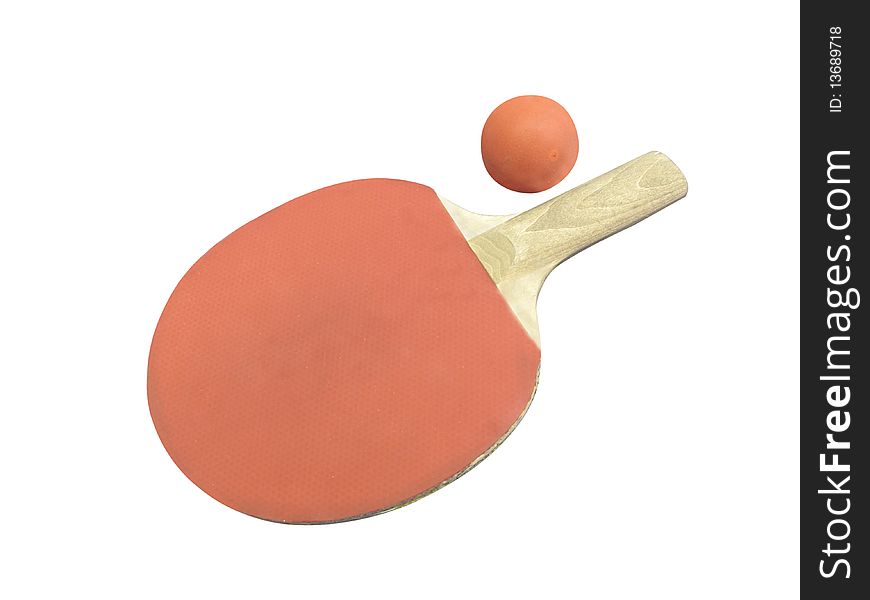 Ping pong racket and ball under the white background