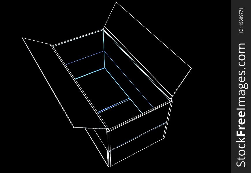 Open box. Done in luminous lines on a black background