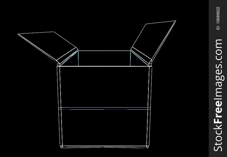 Open box. Done in luminous lines on a black background