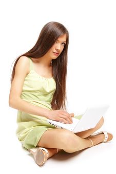 Beautiful Young Girl Sitting With Laptop Stock Photography