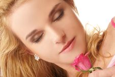 Portrait Of A Blond With A Pink Rose Stock Photo Portrait Of A Blond With A Pink Rose Stock Photo