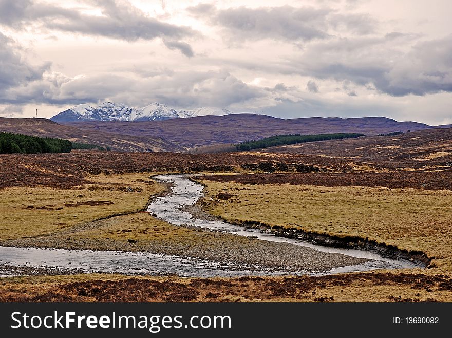 River running from mountains, Scottish Highlands