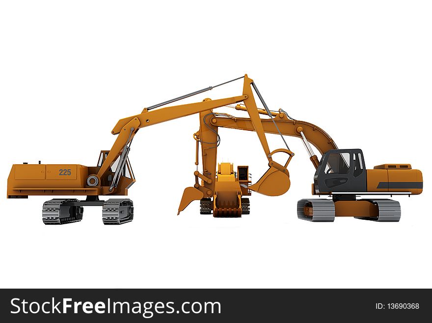 Group of Orange diggers isolated on white background