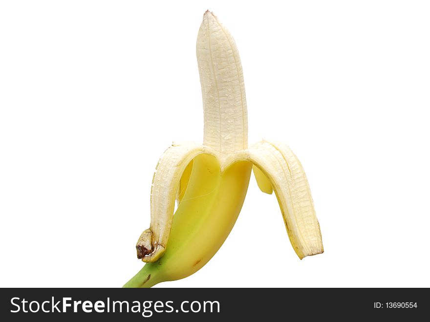 Isolated opening banana on eating. Isolated opening banana on eating