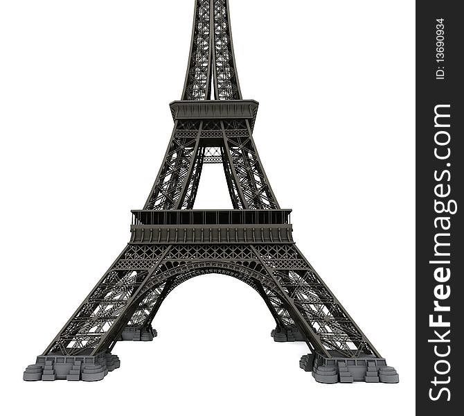 Eiffel tower isolated on white. Computer graphics