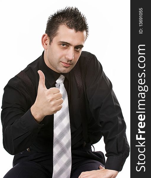 Businessman showing OK gesture, on white background. Businessman showing OK gesture, on white background