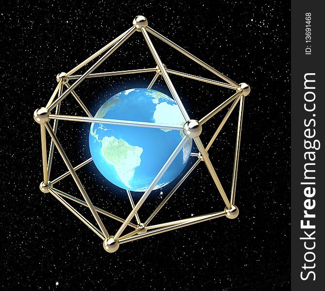Globus enclosed in a metal grid from small spheres. Globus enclosed in a metal grid from small spheres