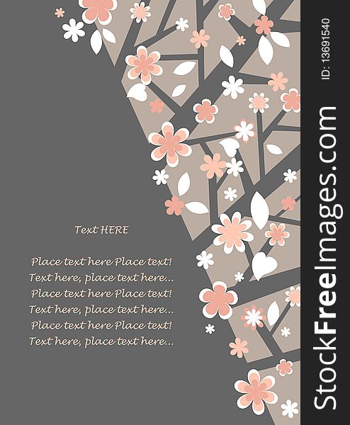 Postcard - flowering tree. In the blank space on the trunk, you can add your text