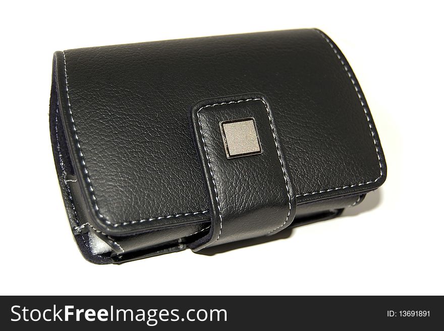 Camera case in black color isolated on the white background