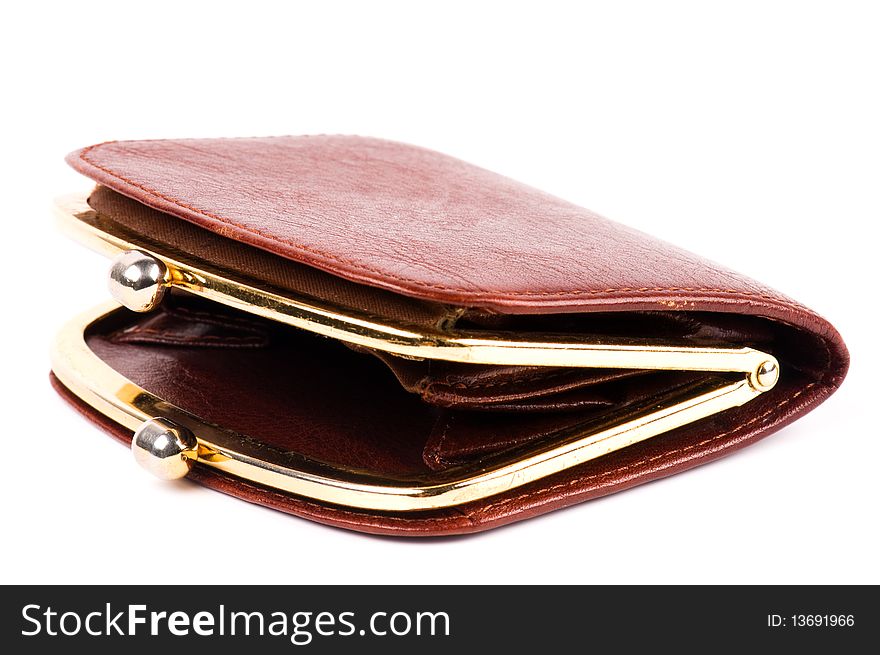 Old brown purse against white background. Old brown purse against white background