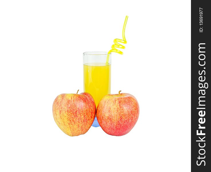 Fresh apples and glass with juice  isolated on white. Fresh apples and glass with juice  isolated on white
