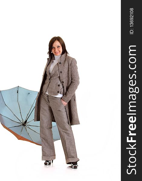 Photo of elegant businesswoman in studio with umbrella. Photo of elegant businesswoman in studio with umbrella