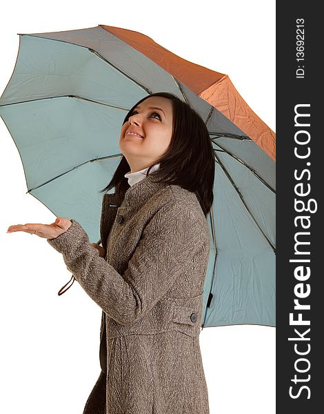 Photo of elegant businesswoman in studio with umbrella. Photo of elegant businesswoman in studio with umbrella
