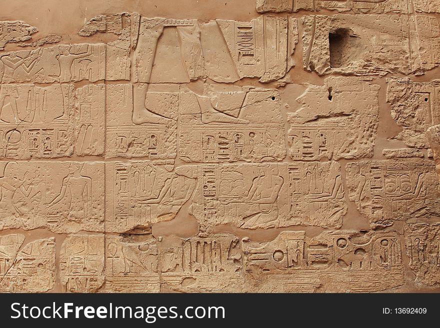 Close-up of ancient Egyptian hieroglyphic wall